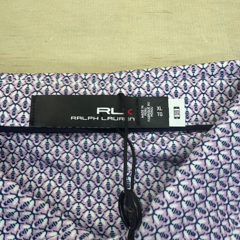 NEW RLX Ralph Lauren Golf Purple Navy Bee Print Performance Polo Shirt XL - Picture 8 of 14